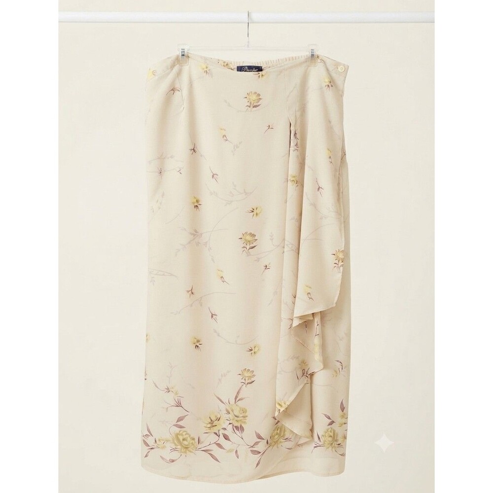 Preston & York 24W Plus Floral Wrap Midi Skirt Cream Botanical Print Side Zip